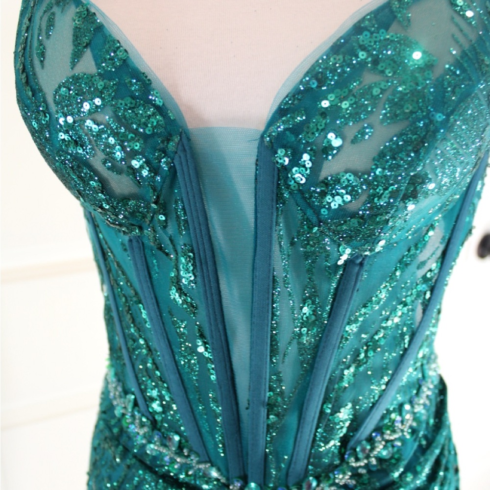 Sparkly Dark Teal Bodycon Corset Short Homecoming Dress With Sequins
Size 6 - Picture 16 of 16